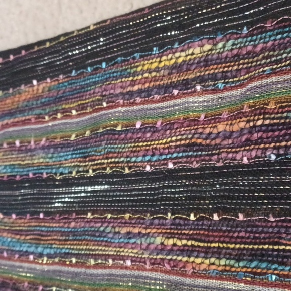 Multicolor Striped Scarf Shawl With Fringe And Sparkle - Picture 11 of 12